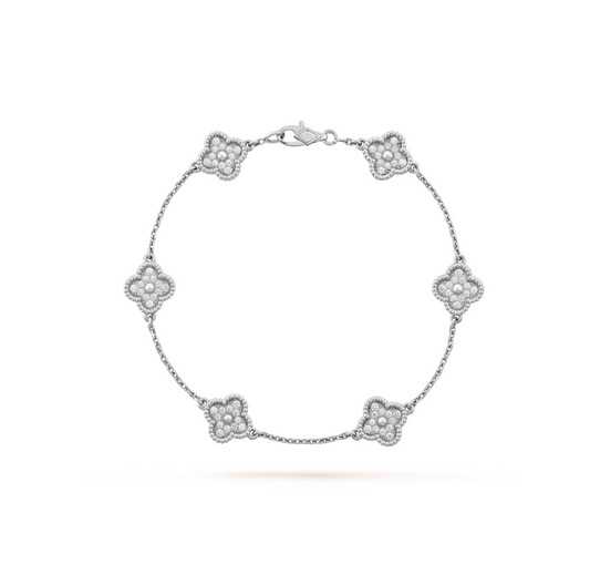 [Basjewels]CLOVER 6 MOTIF SILVER DIAMOND BRACELET