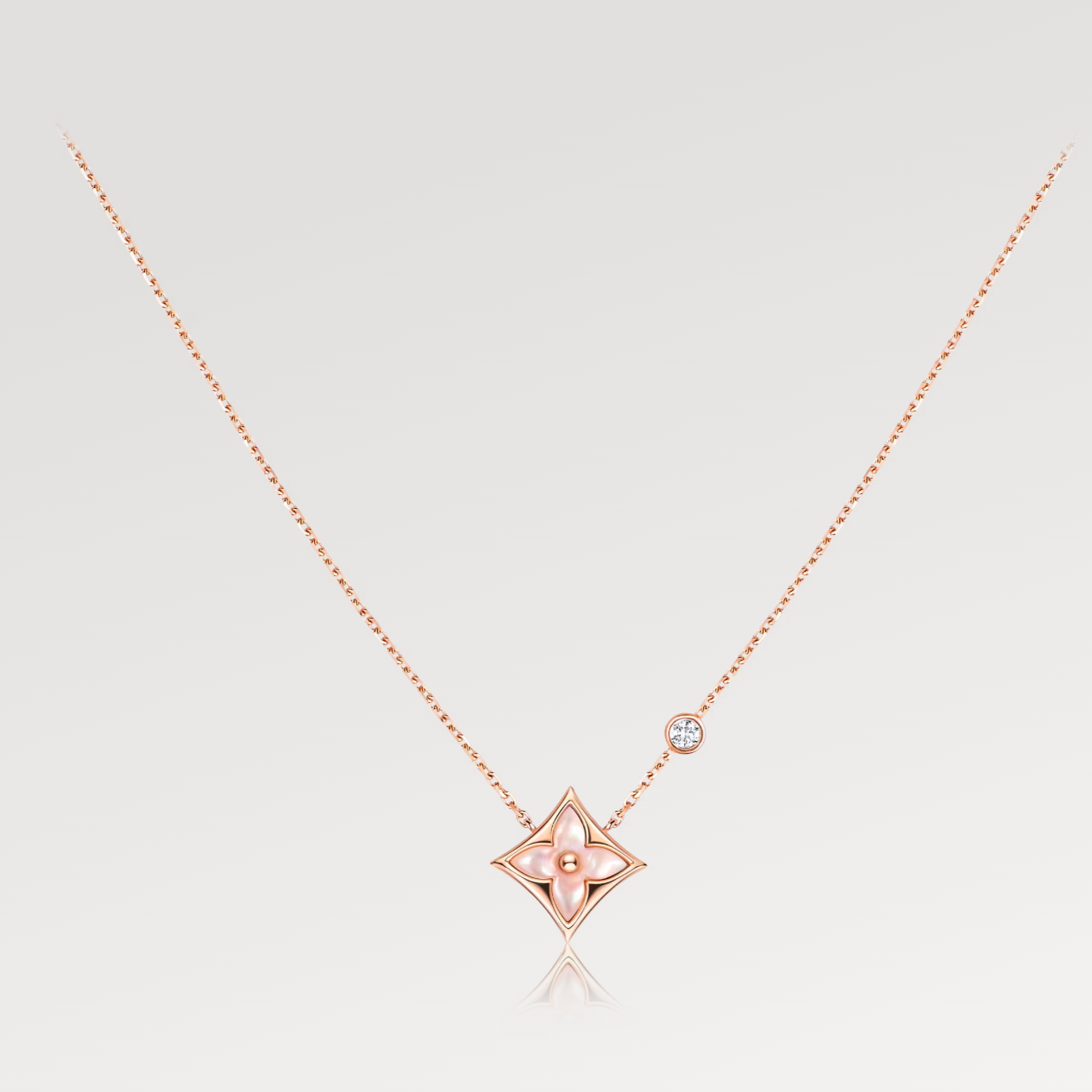 [Basjewels]STAR PINK MOP 1 DIAMOND PINK GOLD NECKLACE