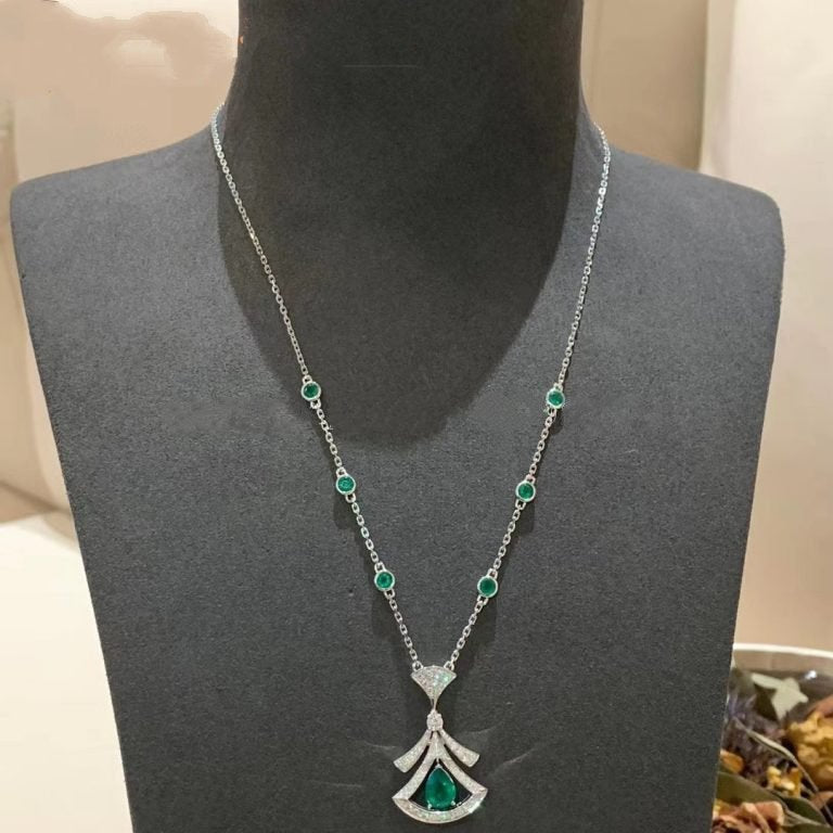 [Basjewels]DREAM NECKLACE MALACHITE DIAMOND SILVER