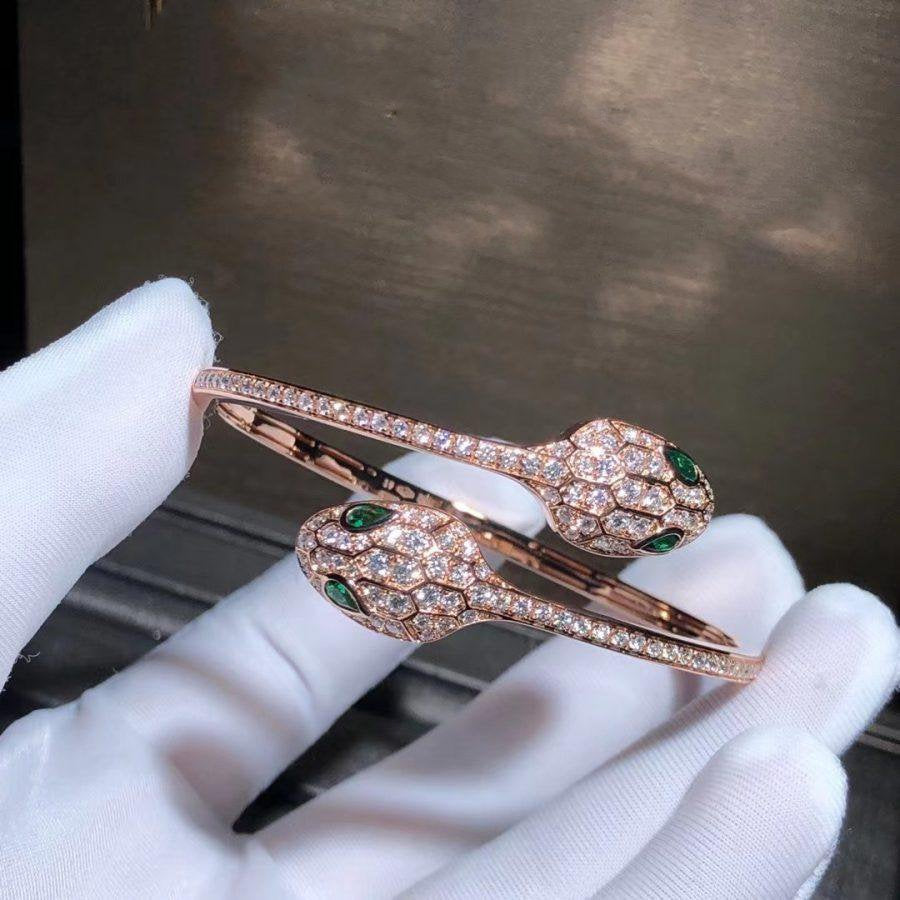 [Basjewels]SERPENTI BRACELET PINK GOLD MALACHITE DIAMOND DOUBLE SNAKE