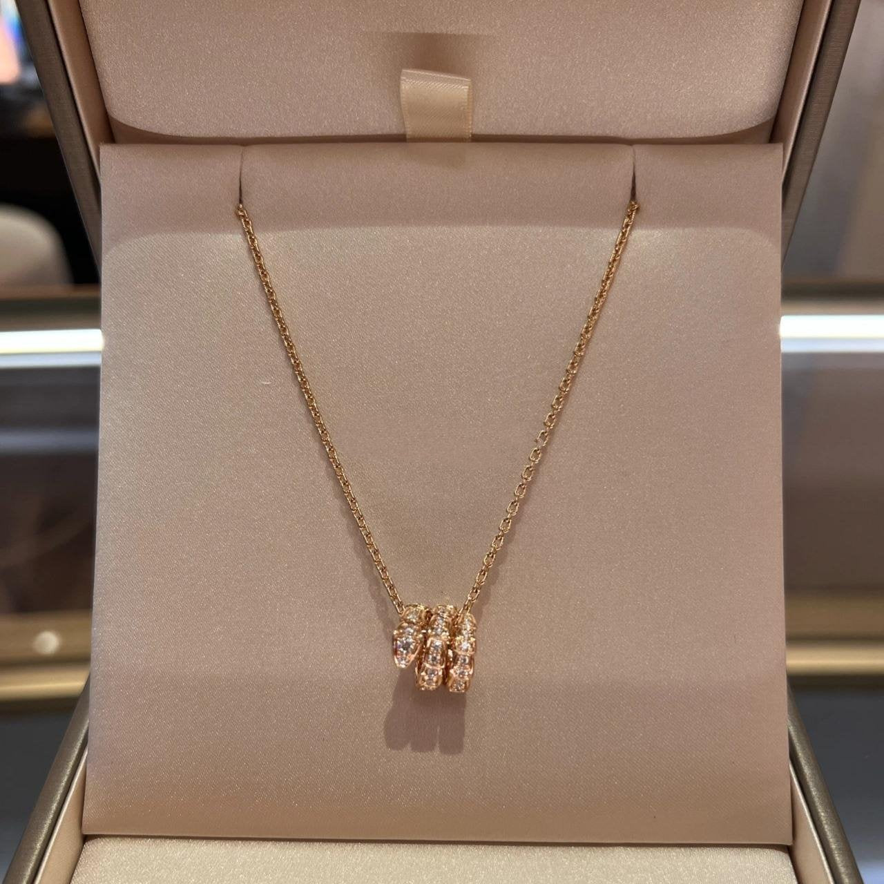 [Basjewels]SERPENTI PINK GOLD NECKLACE DOUBLE RING DIAMOND