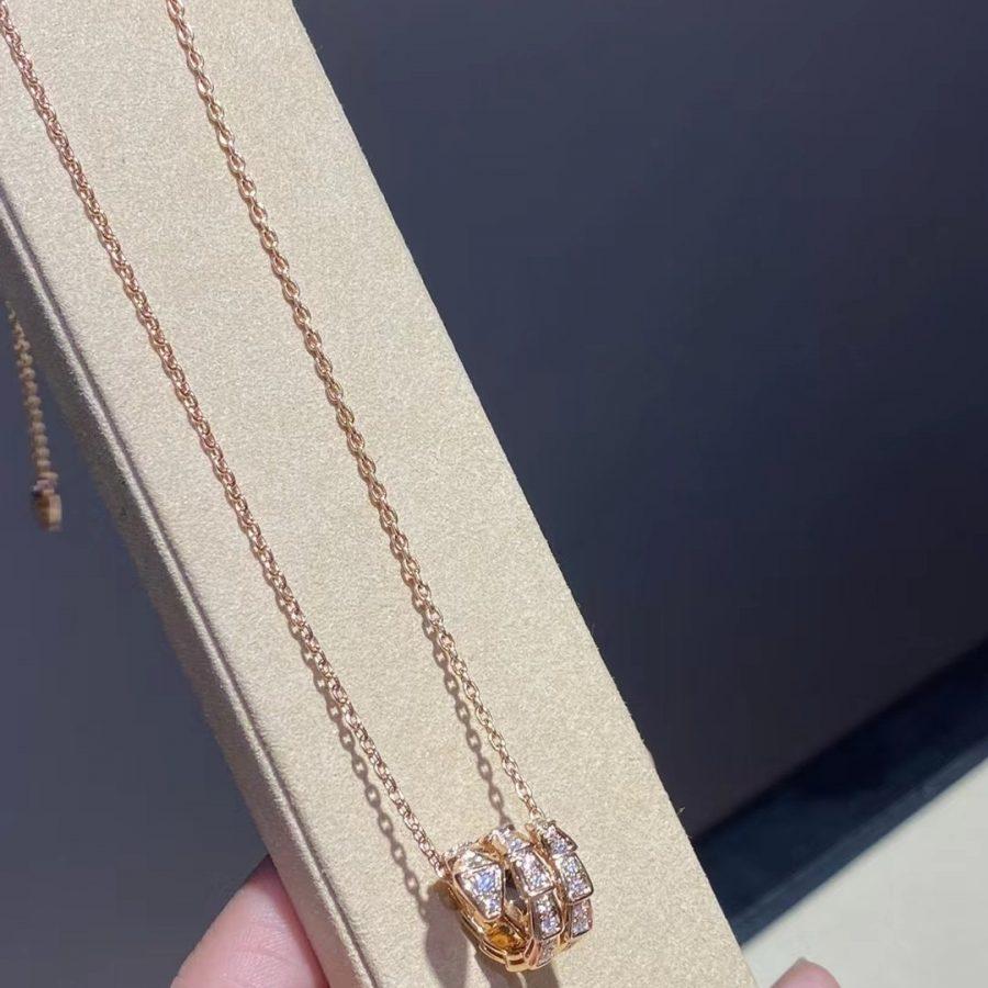 [Basjewels]SERPENTI PINK GOLD NECKLACE DOUBLE RING DIAMOND