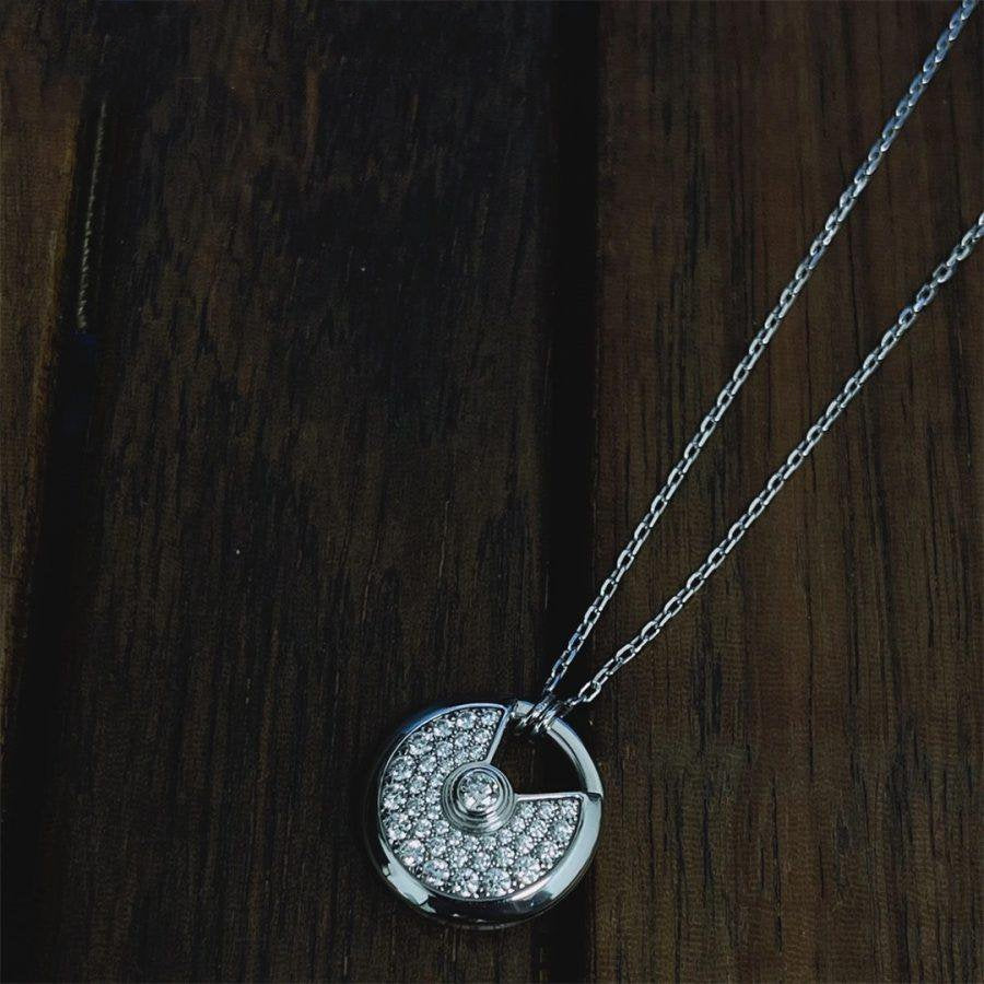 [Basjewels]AMULETTE SILVER FULL DIAMOND NECKLACE