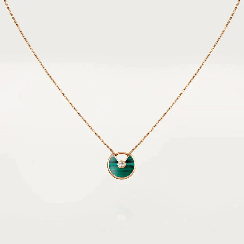 [Basjewels]AMULETTE ROSE GOLD MALACHITE NECKLACE