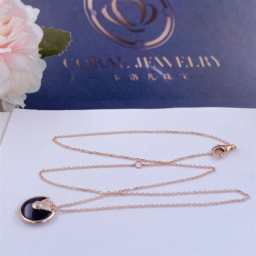 [Basjewels]AMULETTE ROSE GOLD ONYX NECKLACE