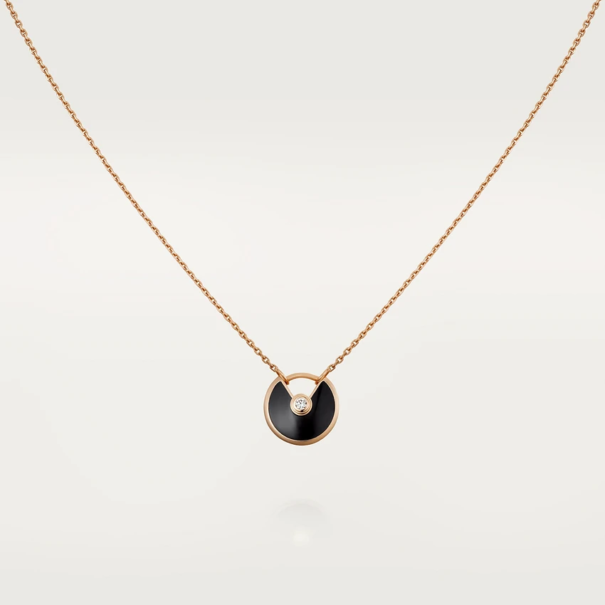 [Basjewels]AMULETTE ROSE GOLD ONYX NECKLACE