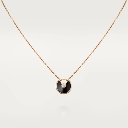 [Basjewels]AMULETTE ROSE GOLD ONYX NECKLACE