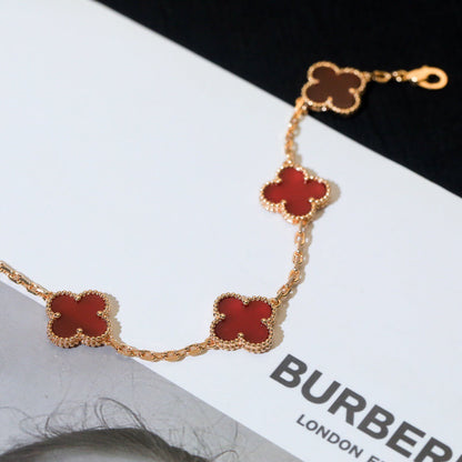 [Basjewels]CLOVER 5 MOTIFS RED AGATE  BRACELET