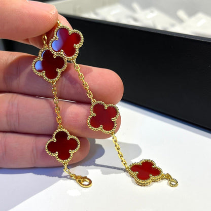 [Basjewels]CLOVER 5 MOTIFS RED AGATE  BRACELET