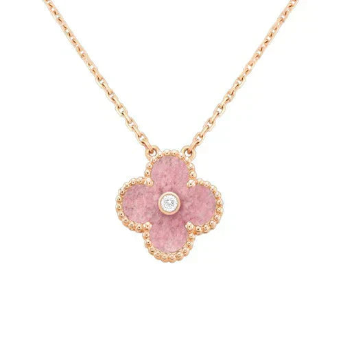 [Basjewels]CLOVER 15MM DIAMOND RHODONITE NECKLACE