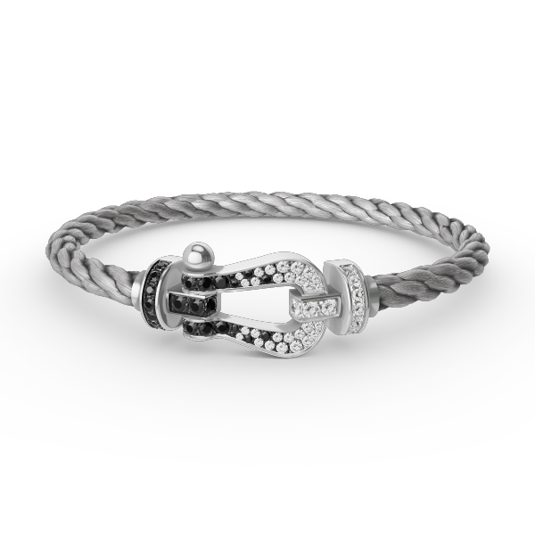 [Basjewels]FORCE LARGE HORSESHOE BLACK WHITE DIAMOND BRACELET SILVER