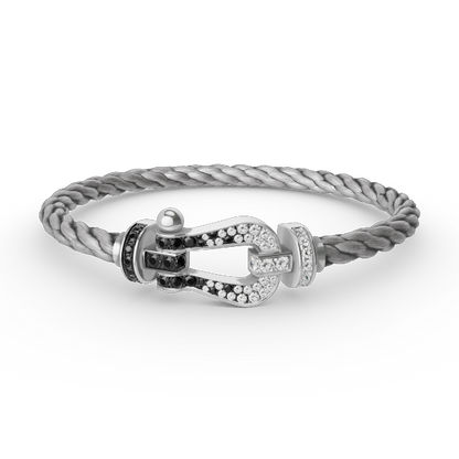 [Basjewels]FORCE LARGE HORSESHOE BLACK WHITE DIAMOND BRACELET SILVER