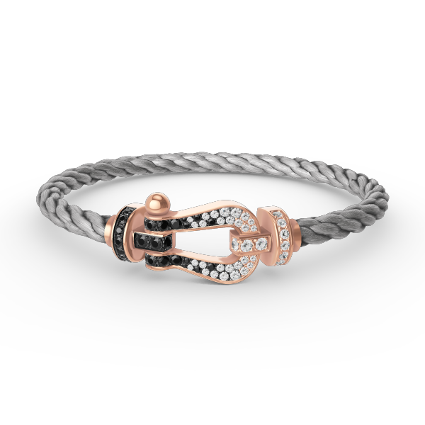 [Basjewels]FORCE LARGE HORSESHOE BLACK WHITE DIAMOND BRACELET ROSE GOLD