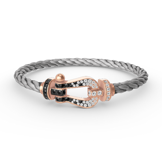 [Basjewels]FORCE LARGE HORSESHOE BLACK WHITE DIAMOND BRACELET ROSE GOLD