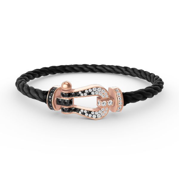 [Basjewels]FORCE LARGE HORSESHOE BLACK WHITE DIAMOND BRACELET ROSE GOLD