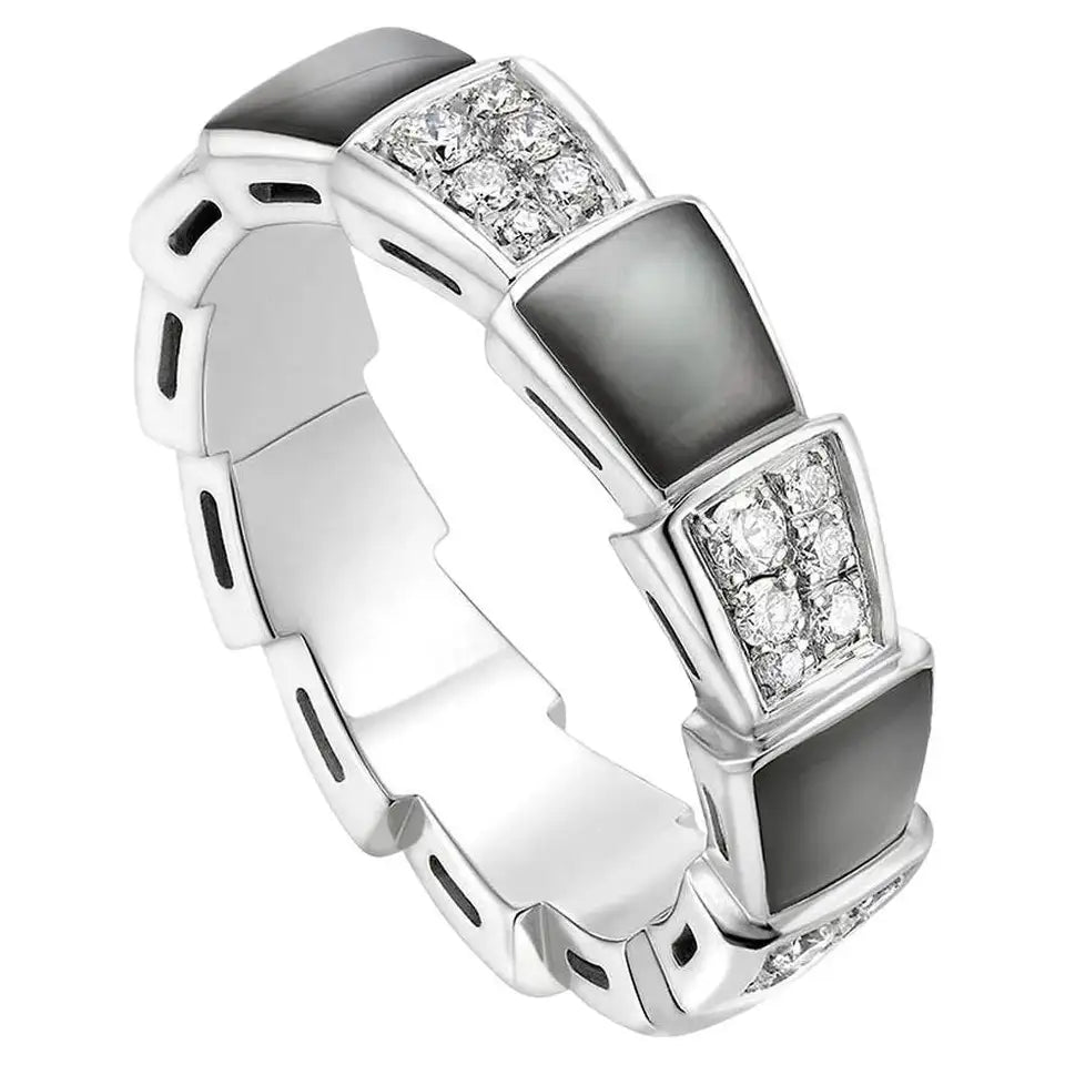 [Basjewels]SERPENTI RING SILVER DIAMOND BLACK MOP 4MM