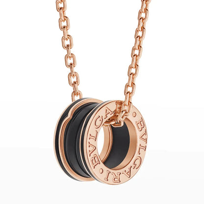 [Basjewels]ZERO 1 BLACK CERAMIC PINK GOLD NECKLACE