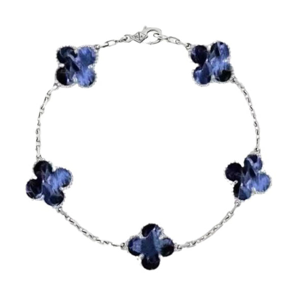 [Basjewels]CLOVER 5 MOTIF PIETERSITE SILVER BRACELET