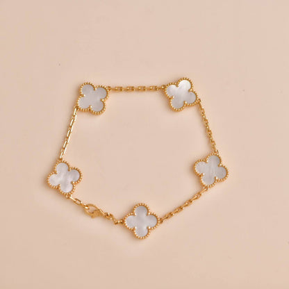 [Basjewels]CLOVER  5 MOTIF WHITE MOP BRACELET