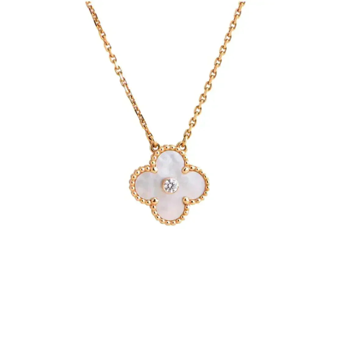 [Basjewels]CLOVER 15MM DIAMOND WHITE FRITILLARIA NECKLACE