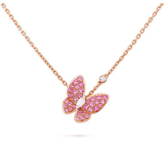 [Basjewels]BUTTERFLY RED DIAMOND ROSE GOLD NECKLACE