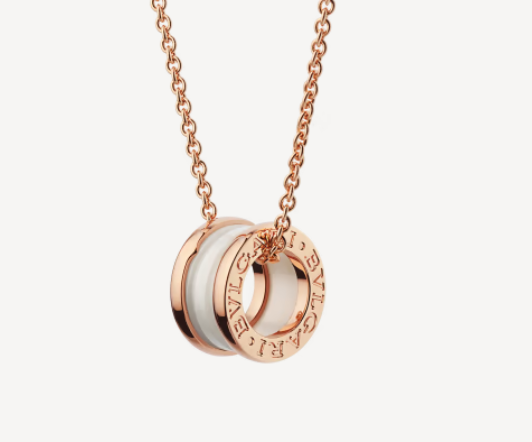 [Basjewels]ZERO 1 WHITE CERAMIC PINK GOLD NECKLACE