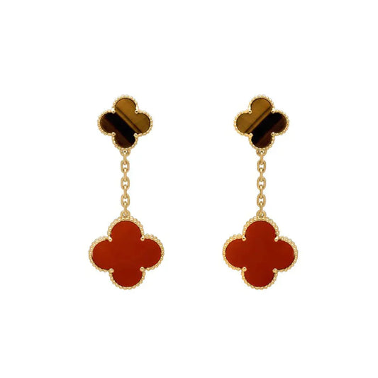 [Basjewels]CLOVER  2 MOTIF  TIGER EYE CARNELIAN EARRINGS