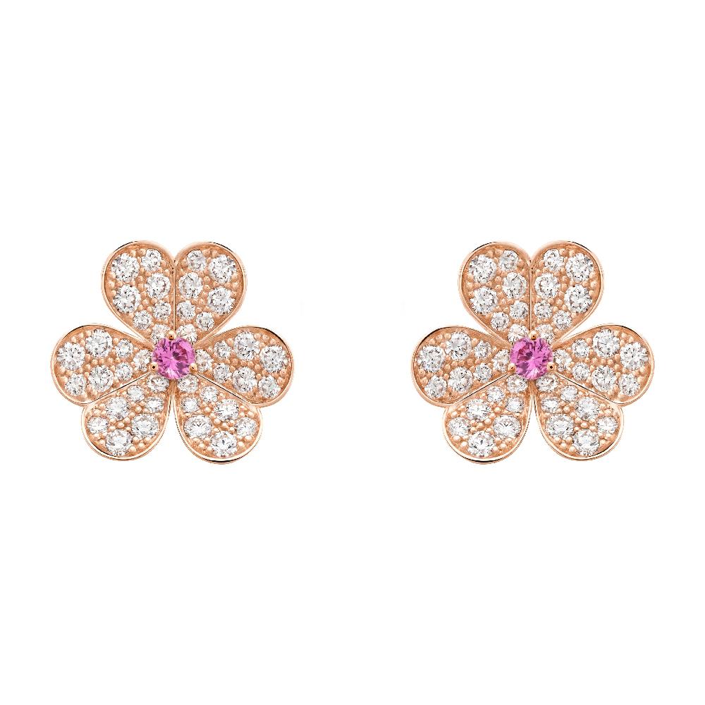 [Basjewels]FRIVOLE PINK GOLD FLOWER DIAMOND EARRINGS