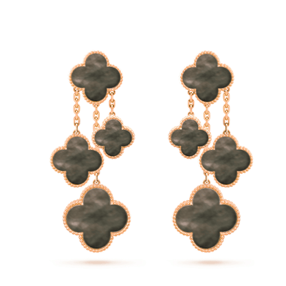 [Basjewels]CLOVER EARRINGS DARK MOP 4 MOTIFS ROSE GOLD