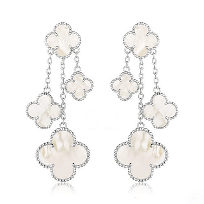 [Basjewels]CLOVER EARRINGS WHITE MOP 4 MOTIFS SILVER