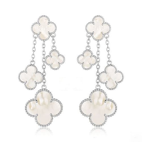 [Basjewels]CLOVER EARRINGS WHITE MOP 4 MOTIFS SILVER