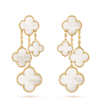 [Basjewels]CLOVER EARRINGS WHITE MOP 4 MOTIFS GOLD