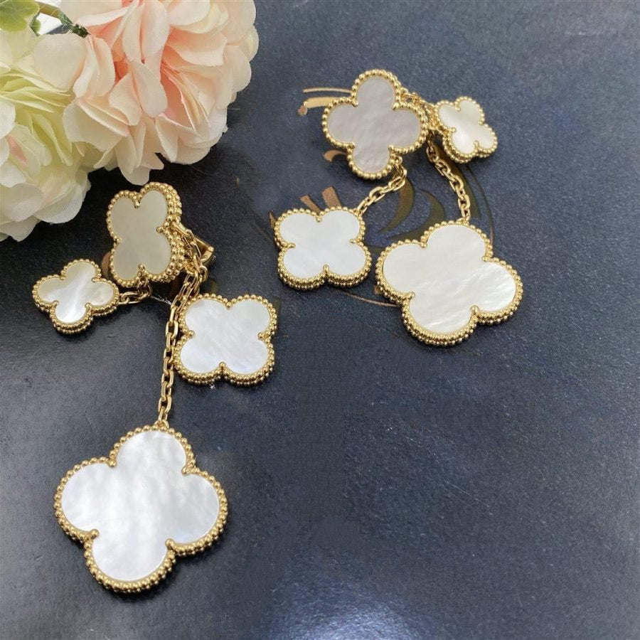 [Basjewels]CLOVER EARRINGS WHITE MOP 4 MOTIFS GOLD