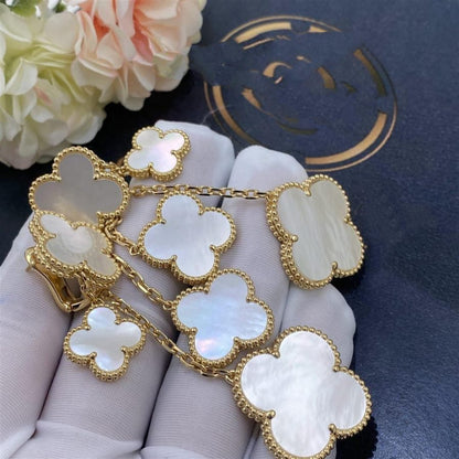 [Basjewels]CLOVER EARRINGS WHITE MOP 4 MOTIFS GOLD