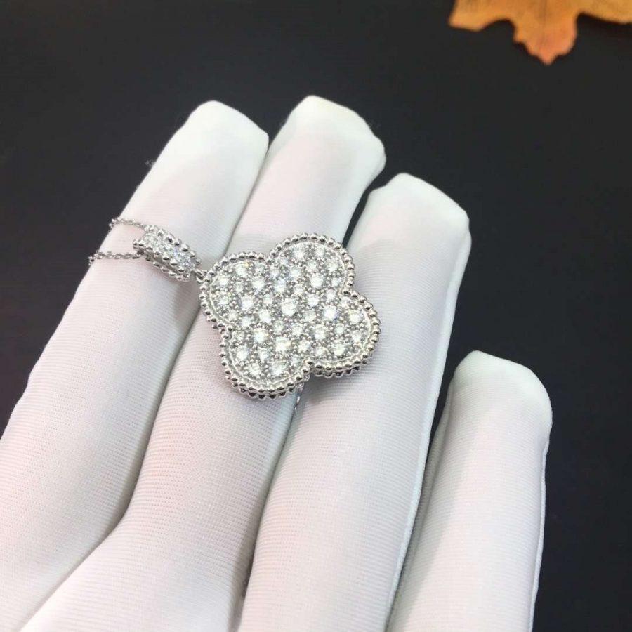 [Basjewels]CLOVER 25MM SILVER FULL DIAMOND BIG CLOVER NECKLACE