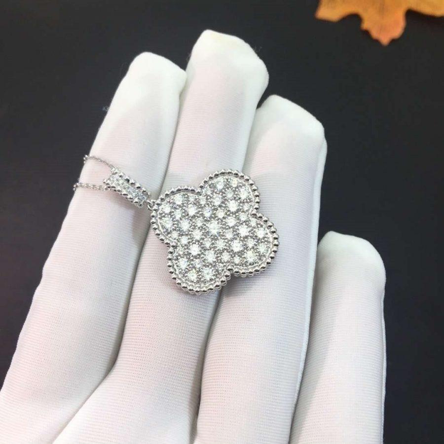 [Basjewels]CLOVER 25MM SILVER FULL DIAMOND BIG CLOVER NECKLACE