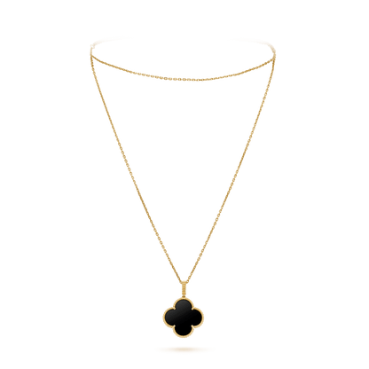 [Basjewels]CLOVER 25MM GOLD ONYX BIG CLOVER NECKLACE