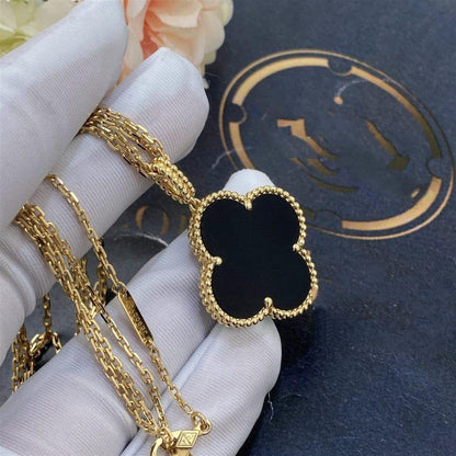 [Basjewels]CLOVER 25MM GOLD ONYX BIG CLOVER NECKLACE