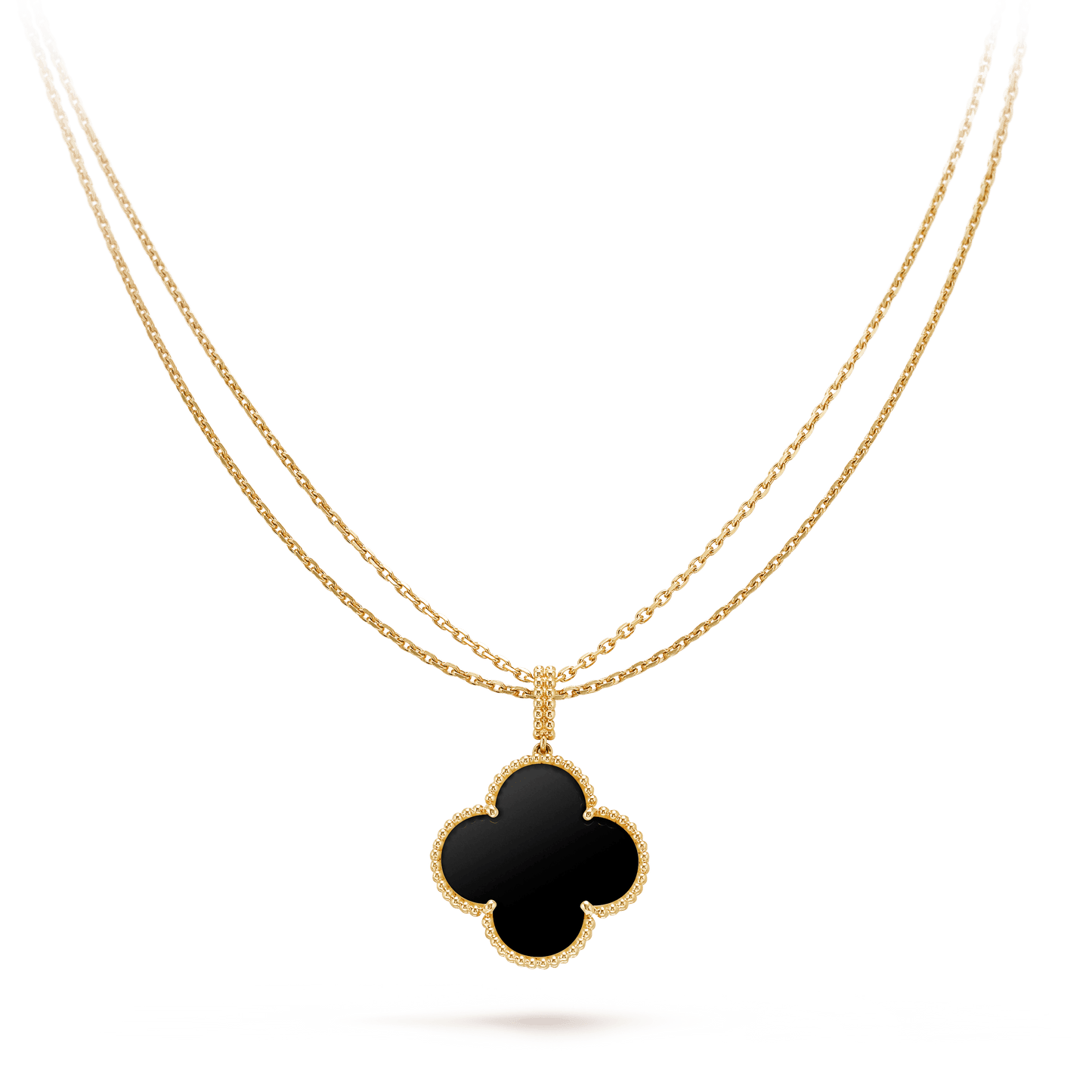 [Basjewels]CLOVER 25MM GOLD ONYX BIG CLOVER NECKLACE