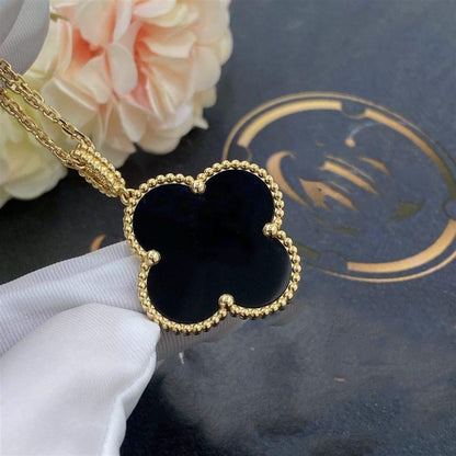 [Basjewels]CLOVER 25MM GOLD ONYX BIG CLOVER NECKLACE