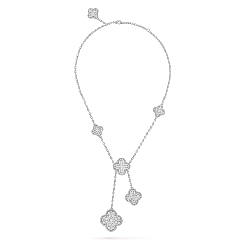 [Basjewels]CLOVER 5 MOTIFS SILVER DIAMONDS NECKLACE