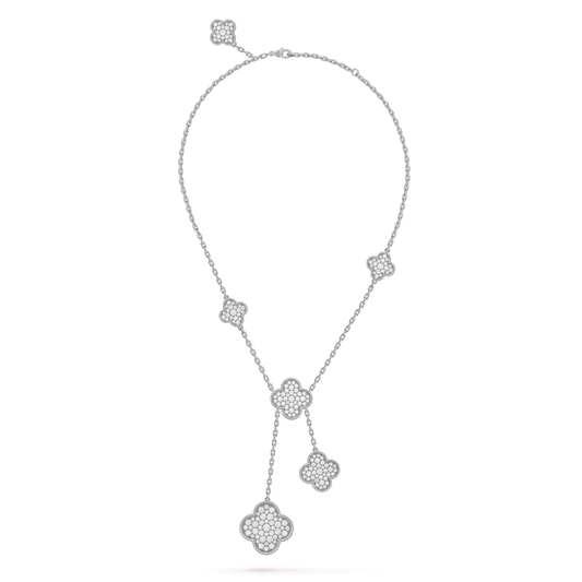 [Basjewels]CLOVER 5 MOTIFS SILVER DIAMONDS NECKLACE