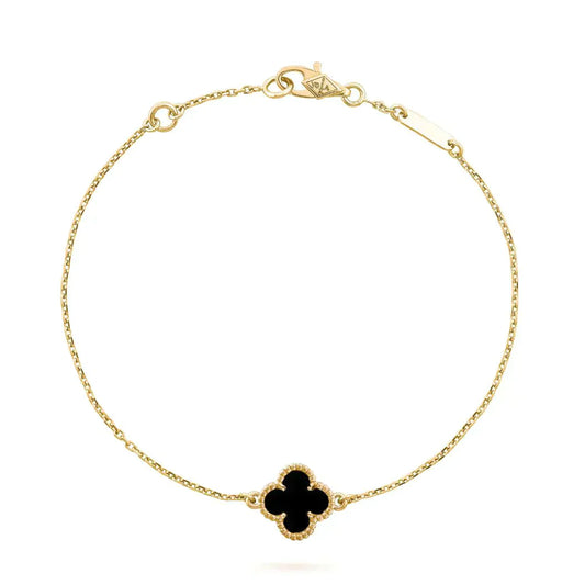 [Basjewels]CLOVER ONYX SINGLE FLOWER BRACELET