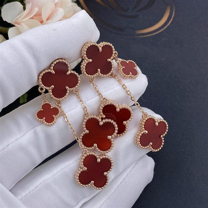 [Basjewels]CLOVER EARRINGS CARNELIAN 4 MOTIFS PINK GOLD