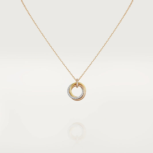 [Basjewels]TRINITY NECKLACE SILVER GOLD PINK GOLD DIAMONDS