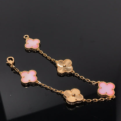 [Basjewels]CLOVER BRACELET 5 MOTIF PINK AND PINK GOLD