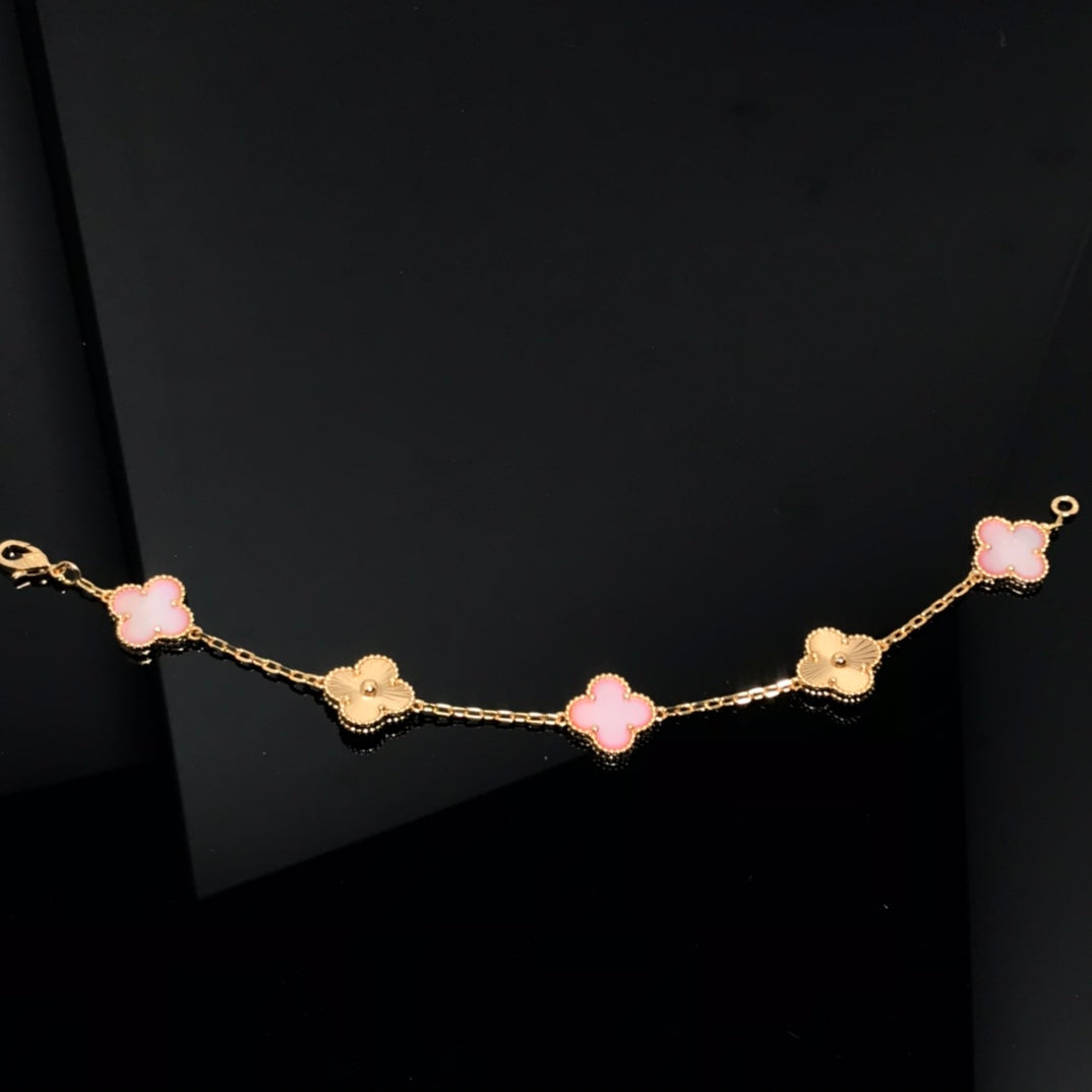 [Basjewels]CLOVER BRACELET 5 MOTIF PINK AND PINK GOLD