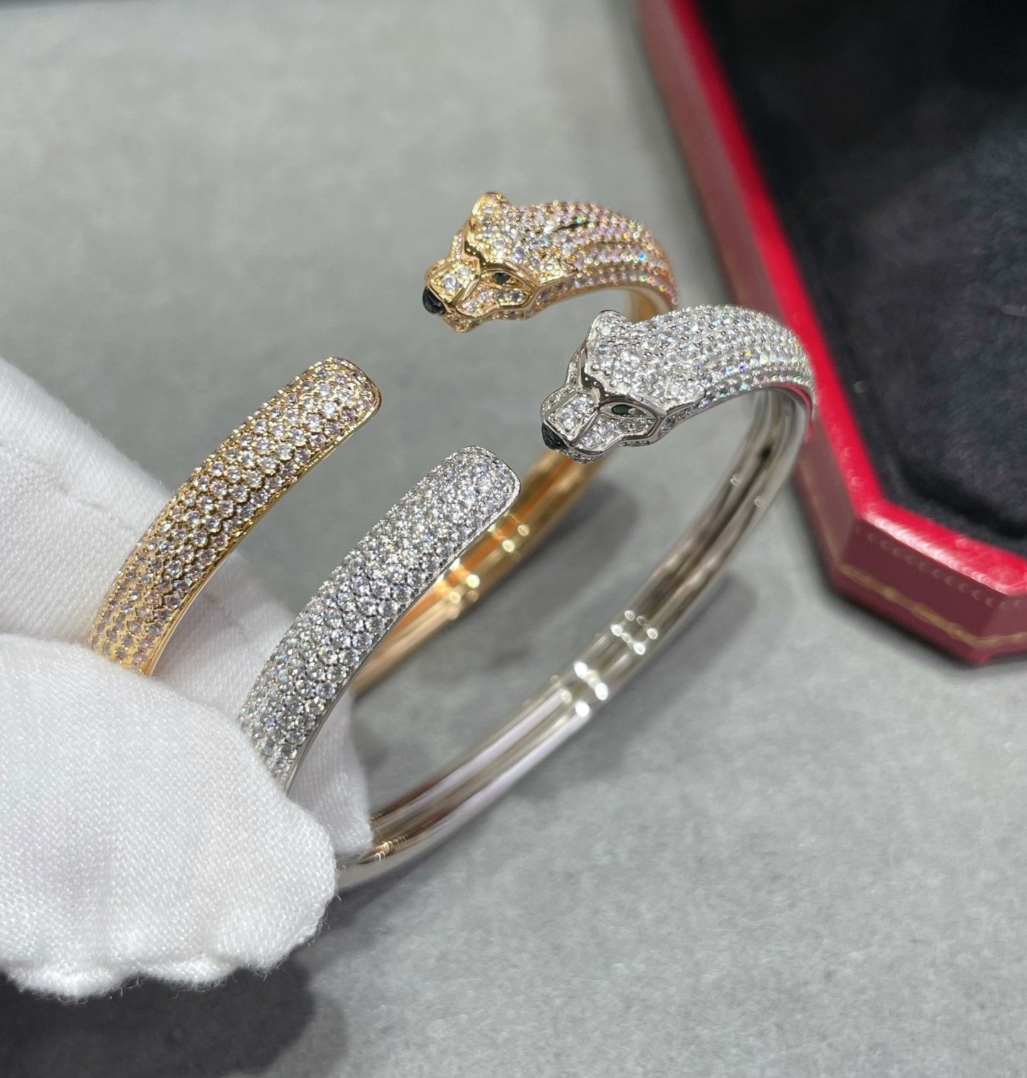 [Basjewels]PANTHERE FULL DIAMOND OPEN BRACELET