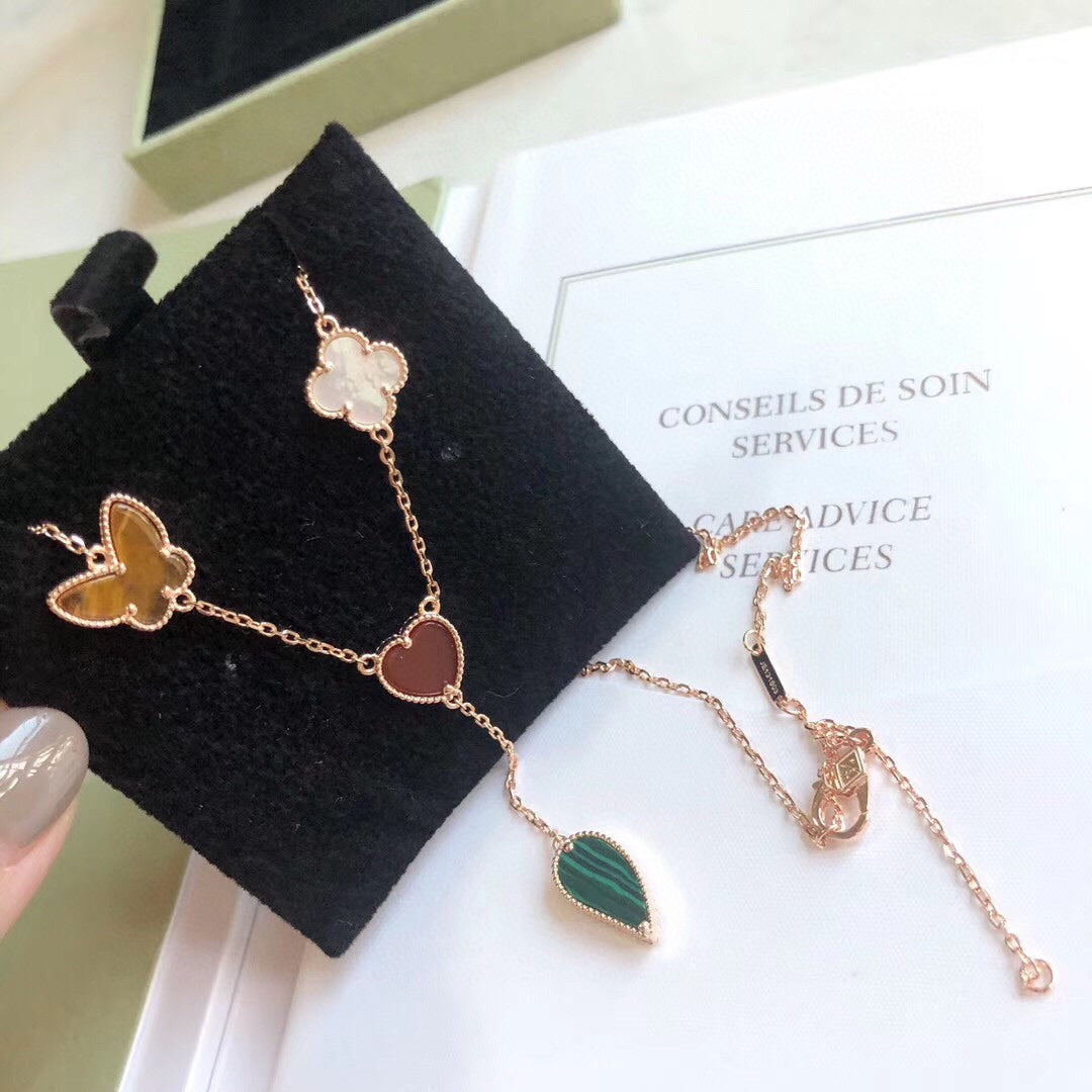 [Basjewels]LUCKY SPRING 4 MOTIFS ROSE GOLD NECKLACE