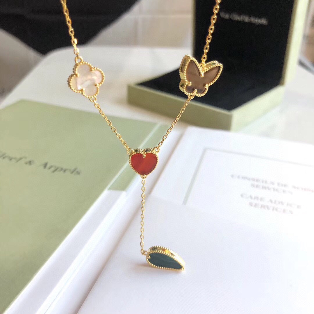 [Basjewels]LUCKY SPRING 4 MOTIFS ROSE GOLD NECKLACE